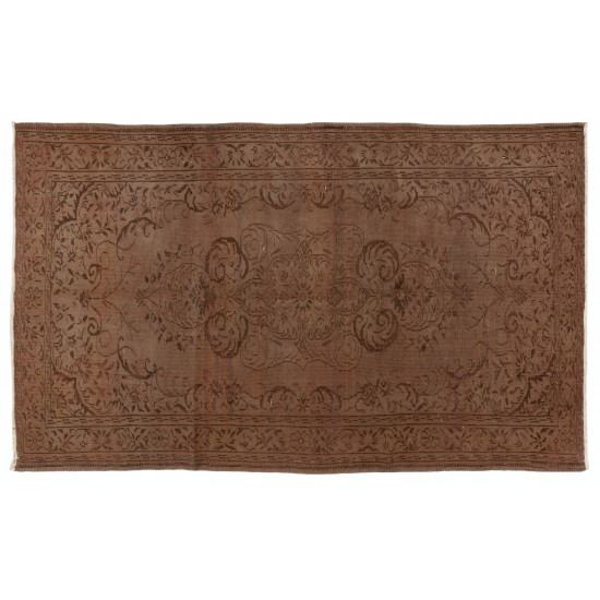 Brown Overdyed Rug with Medallion Design, Vintage Handmade Carpet from Turkey. 6 x 9.7 Ft (183 x 294 cm)