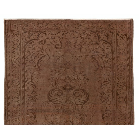 Brown Overdyed Rug with Medallion Design, Vintage Handmade Carpet from Turkey. 6 x 9.7 Ft (183 x 294 cm)