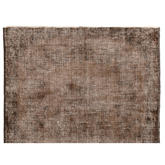 Distressed Brown Overdyed Rug, Vintage Handmade Carpet from Turkey. 6.2 x 8.6 Ft (187 x 261 cm)