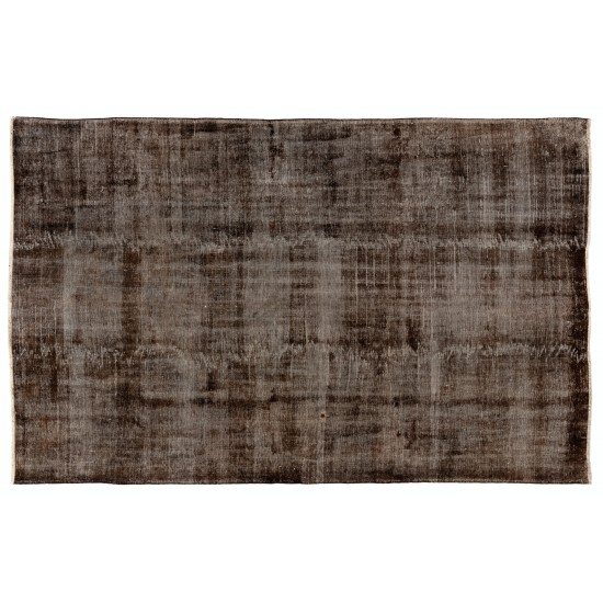 Distressed Brown Overdyed Rug, Vintage Handmade Carpet from Turkey. 6.8 x 10.2 Ft (207 x 309 cm)
