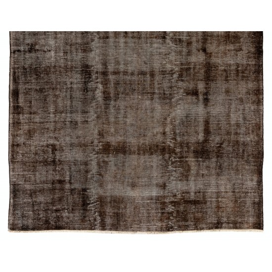 Distressed Brown Overdyed Rug, Vintage Handmade Carpet from Turkey. 6.8 x 10.2 Ft (207 x 309 cm)