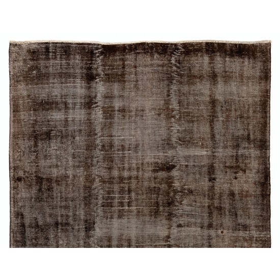 Distressed Brown Overdyed Rug, Vintage Handmade Carpet from Turkey. 6.8 x 10.2 Ft (207 x 309 cm)