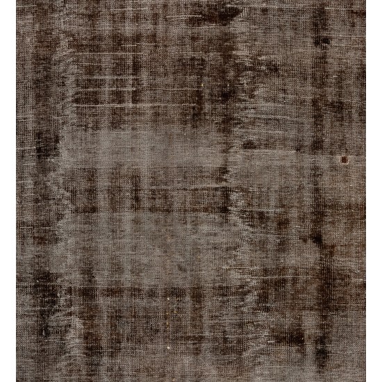 Distressed Brown Overdyed Rug, Vintage Handmade Carpet from Turkey. 6.8 x 10.2 Ft (207 x 309 cm)