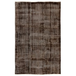 Distressed Brown Overdyed Rug, Vintage Handmade Carpet from Turkey. 6.8 x 10.2 Ft (207 x 309 cm)