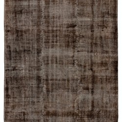 Distressed Brown Overdyed Rug, Vintage Handmade Carpet from Turkey. 6.8 x 10.2 Ft (207 x 309 cm)