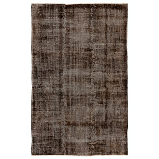 Distressed Brown Overdyed Rug, Vintage Handmade Carpet from Turkey. 6.8 x 10.2 Ft (207 x 309 cm)