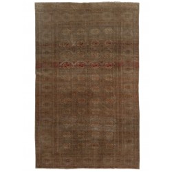 Brown Overdyed Rug with Geometric Design, Vintage Handmade Carpet from Turkey. 7 x 11 Ft (216 x 336 cm)