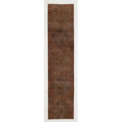 Brown Overdyed Runner Rug, Vintage Handmade Corridor Carpet from Turkey. 2.5 x 10.9 Ft (75 x 330 cm)