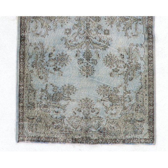Gray Over-Dyed Rug for Modern Interiors. Handmade Vintage Turkish Carpet. 3.7 x 7 Ft (111 x 215 cm)