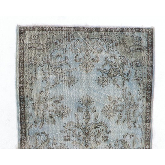 Gray Over-Dyed Rug for Modern Interiors. Handmade Vintage Turkish Carpet. 3.7 x 7 Ft (111 x 215 cm)
