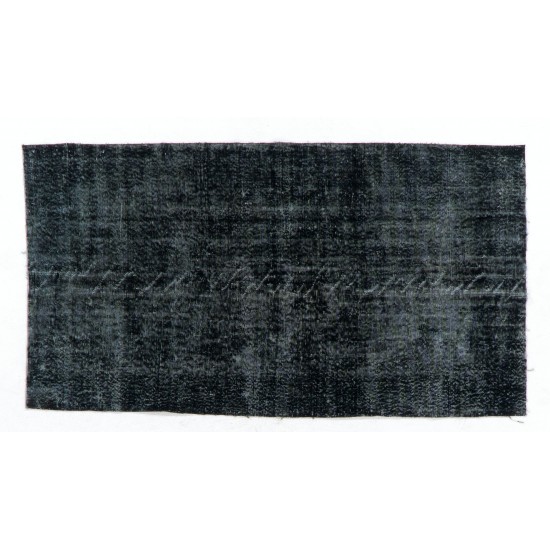 Black Over-Dyed Vintage Handmade Turkish Accent Rug, Great 4 Modern Interiors. 3.7 x 6.6 Ft (112 x 200 cm)