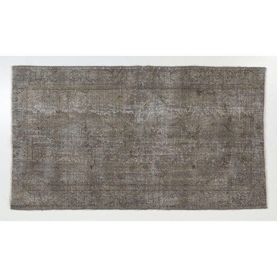 Gray Over-Dyed Rug for Modern Interiors. Handmade Vintage Turkish Accent Rug. 3.8 x 6.5 Ft (114 x 198 cm)