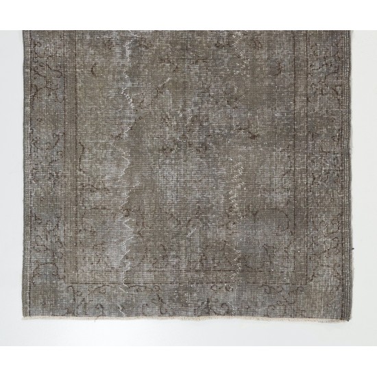 Gray Over-Dyed Rug for Modern Interiors. Handmade Vintage Turkish Accent Rug. 3.8 x 6.5 Ft (114 x 198 cm)