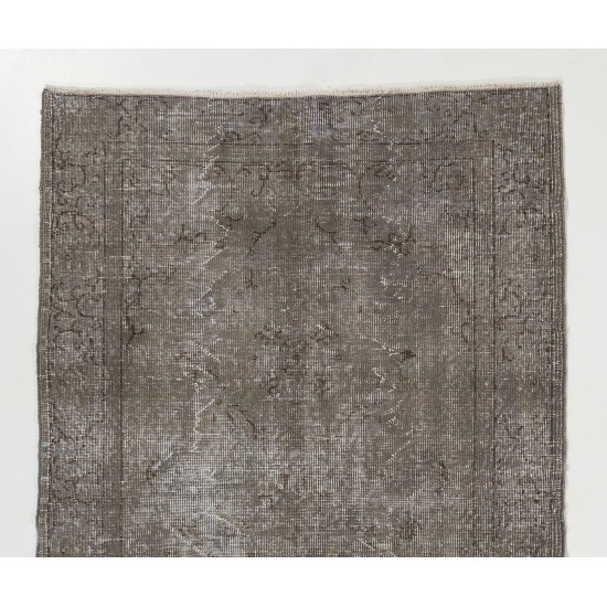 Gray Over-Dyed Rug for Modern Interiors. Handmade Vintage Turkish Accent Rug. 3.8 x 6.5 Ft (114 x 198 cm)
