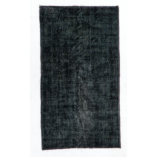 Black Over-Dyed Vintage Handmade Turkish Accent Rug, Great 4 Modern Interiors. 3.8 x 6.7 Ft (115 x 202 cm)