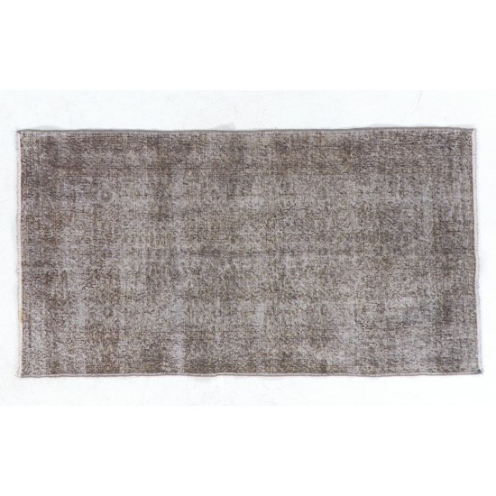 Gray Over-Dyed Rug for Modern Interiors. Handmade Vintage Turkish Carpet. 3.9 x 7 Ft (116 x 212 cm)