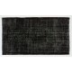 Black Over-Dyed Vintage Handmade Turkish Accent Rug for Contemporary Interiors. 3.9 x 7 Ft (116 x 214 cm)