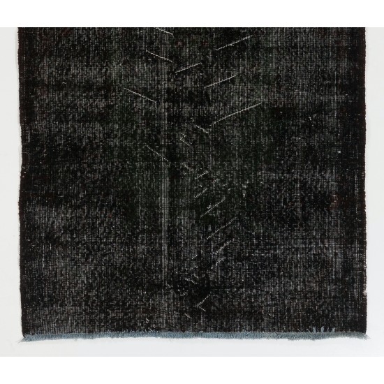 Black Over-Dyed Vintage Handmade Turkish Accent Rug for Contemporary Interiors. 3.9 x 7 Ft (116 x 214 cm)
