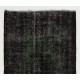 Black Over-Dyed Vintage Handmade Turkish Accent Rug for Contemporary Interiors. 3.9 x 7 Ft (116 x 214 cm)