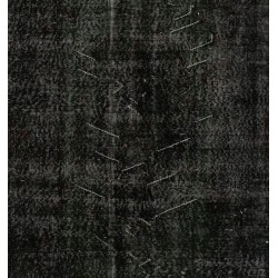 Black Over-Dyed Vintage Handmade Turkish Accent Rug for Contemporary Interiors. 3.9 x 7 Ft (116 x 214 cm)