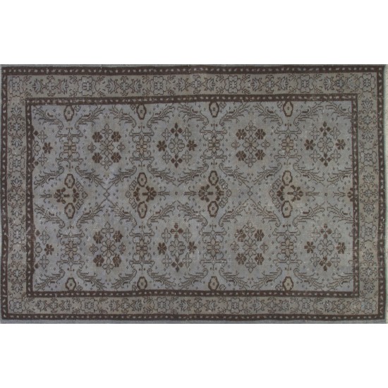 Gray Over-Dyed Rug for Contemporary Interiors. Hand-Knotted Vintage Turkish Carpet. 4 x 6.6 Ft (120 x 200 cm)
