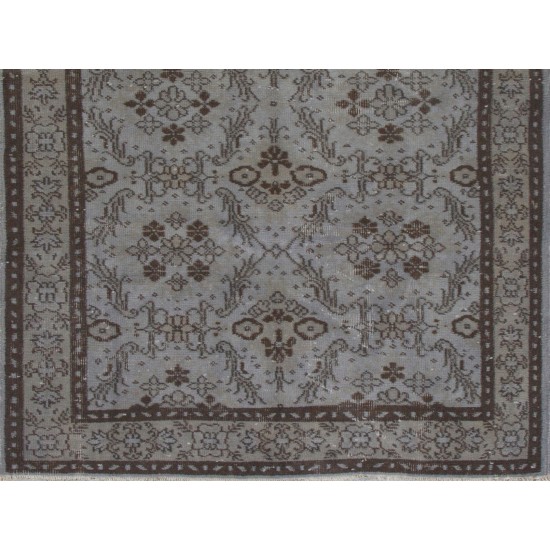 Gray Over-Dyed Rug for Contemporary Interiors. Hand-Knotted Vintage Turkish Carpet. 4 x 6.6 Ft (120 x 200 cm)