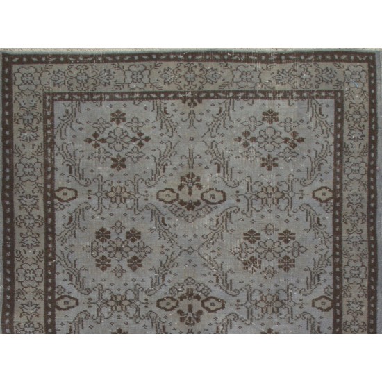 Gray Over-Dyed Rug for Contemporary Interiors. Hand-Knotted Vintage Turkish Carpet. 4 x 6.6 Ft (120 x 200 cm)