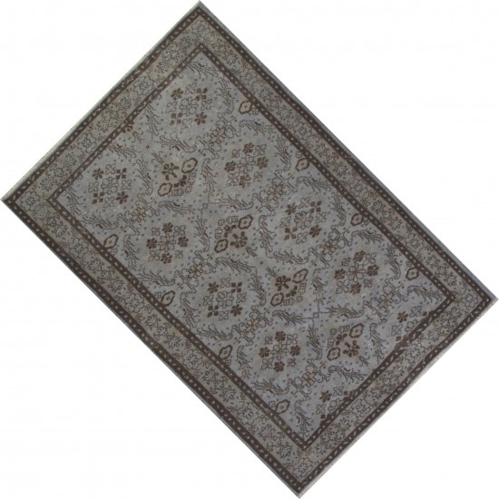 Gray Over-Dyed Rug for Contemporary Interiors. Hand-Knotted Vintage Turkish Carpet. 4 x 6.6 Ft (120 x 200 cm)
