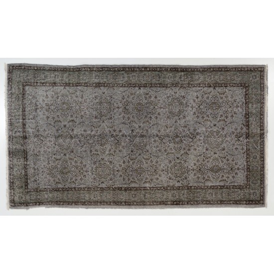 Traditional Handmade Vintage Turkish Accent Rug Overdyed in Gray Color. 4 x 7 Ft (120 x 215 cm)