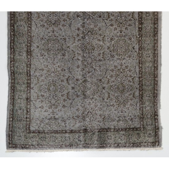 Traditional Handmade Vintage Turkish Accent Rug Overdyed in Gray Color. 4 x 7 Ft (120 x 215 cm)