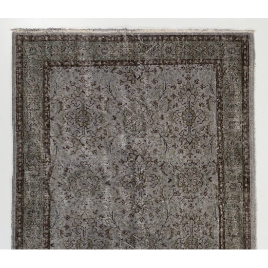 Traditional Handmade Vintage Turkish Accent Rug Overdyed in Gray Color. 4 x 7 Ft (120 x 215 cm)