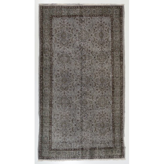 Traditional Handmade Vintage Turkish Accent Rug Overdyed in Gray Color. 4 x 7 Ft (120 x 215 cm)