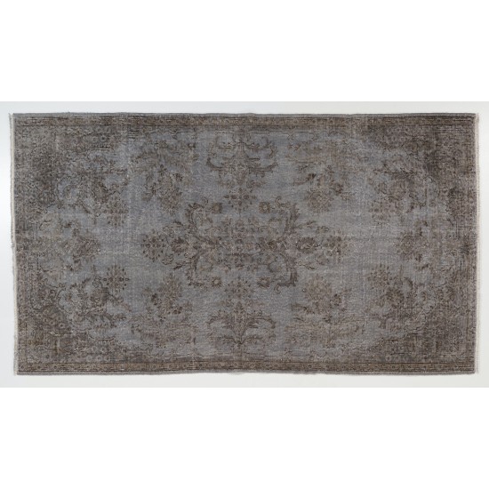 Traditional Handmade Vintage Turkish Accent Rug Overdyed in Gray Color. 4 x 7 Ft (120 x 216 cm)