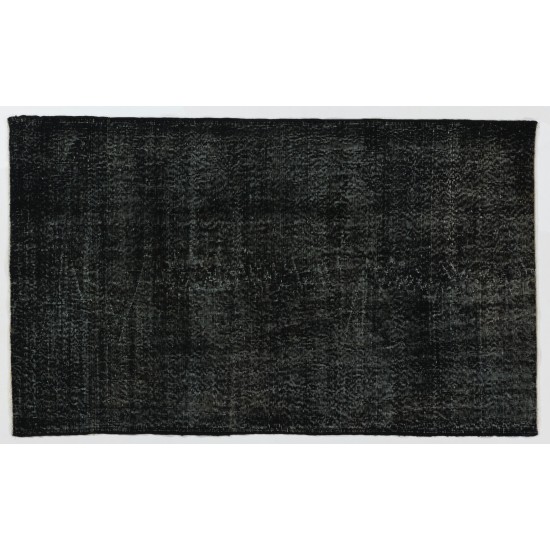 Black Over-Dyed Vintage Handmade Turkish Accent Rug for Contemporary Interiors. 4 x 6.8 Ft (122 x 205 cm)