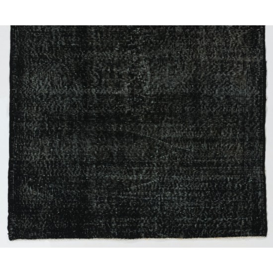 Black Over-Dyed Vintage Handmade Turkish Accent Rug for Contemporary Interiors. 4 x 6.8 Ft (122 x 205 cm)