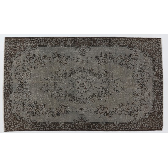 Traditional Handmade Vintage Turkish Accent Rug Overdyed in Gray Color. 4 x 6.9 Ft (124 x 210 cm)