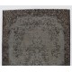 Traditional Handmade Vintage Turkish Accent Rug Overdyed in Gray Color. 4 x 6.9 Ft (124 x 210 cm)