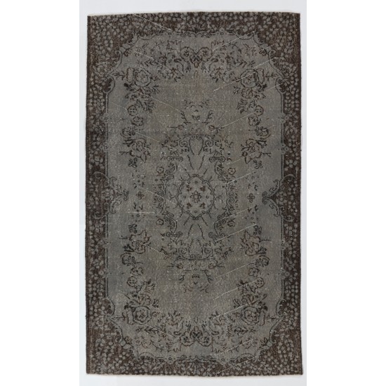Traditional Handmade Vintage Turkish Accent Rug Overdyed in Gray Color. 4 x 6.9 Ft (124 x 210 cm)