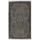 Traditional Handmade Vintage Turkish Accent Rug Overdyed in Gray Color. 4 x 6.9 Ft (124 x 210 cm)