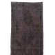 Authentic Handmade Vintage Turkish Runner Rug Overdyed in Gray Color. 4.6 x 14.2 Ft (138 x 430 cm)