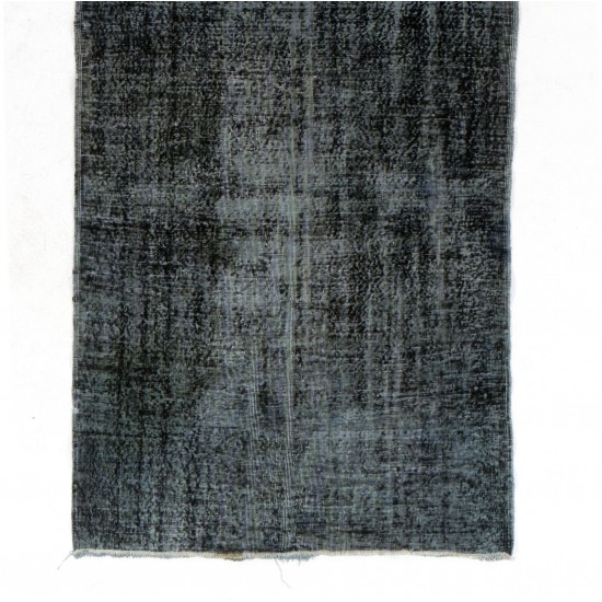 Black Over-Dyed Vintage Handmade Central Anatolian Runner Rug. 5 x 12.2 Ft (150 x 370 cm)