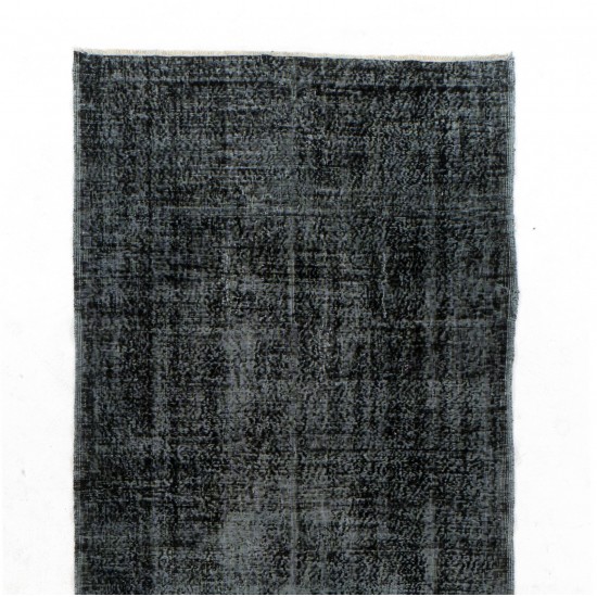 Black Over-Dyed Vintage Handmade Central Anatolian Runner Rug. 5 x 12.2 Ft (150 x 370 cm)