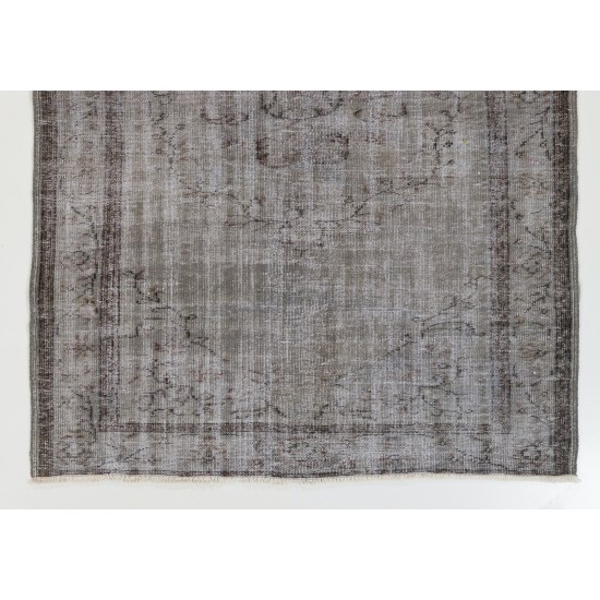 Mid-20th Century Handmade Central Anatolian Rug Overdyed in Gray Color. 5.3 x 7.4 Ft (159 x 224 cm)
