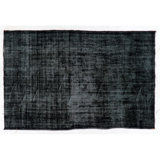 Black Over-Dyed Vintage Handmade Turkish Area Rug for Contemporary Interiors. 5.3 x 8.3 Ft (160 x 250 cm)