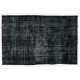 Black Over-Dyed Vintage Handmade Turkish Area Rug for Contemporary Interiors. 5.3 x 8.3 Ft (160 x 250 cm)