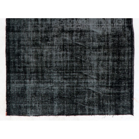 Black Over-Dyed Vintage Handmade Turkish Area Rug for Contemporary Interiors. 5.3 x 8.3 Ft (160 x 250 cm)