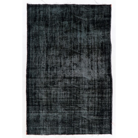 Black Over-Dyed Vintage Handmade Turkish Area Rug for Contemporary Interiors. 5.3 x 8.3 Ft (160 x 250 cm)