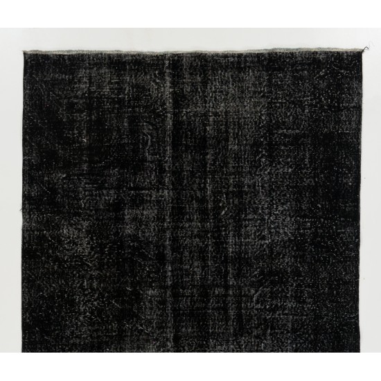 Black Over-Dyed Vintage Handmade Turkish Area Rug for Contemporary Interiors. 5.7 x 10 Ft (173 x 307 cm)