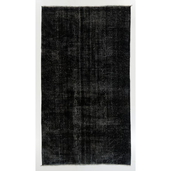 Black Over-Dyed Vintage Handmade Turkish Area Rug for Contemporary Interiors. 5.7 x 10 Ft (173 x 307 cm)