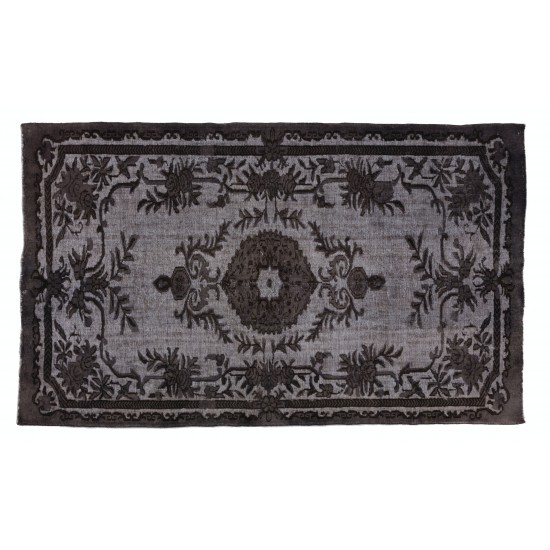 Gray Over-Dyed Rug for Modern Interiors. Mid-Century Vintage Turkish Carpet. 5.8 x 9.5 Ft (175 x 287 cm)